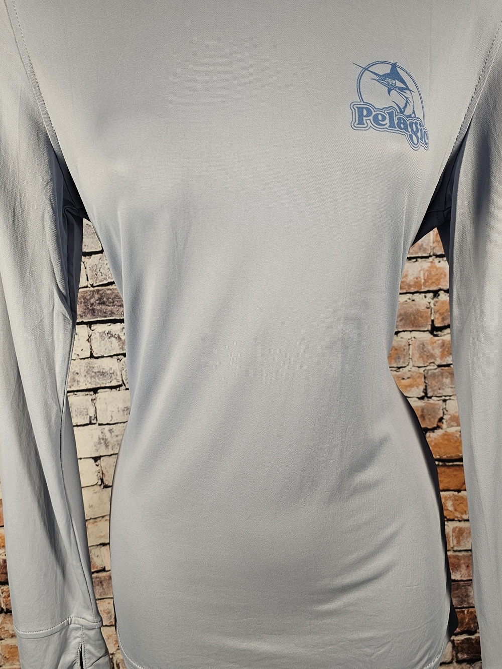Pelagic AquaTek Tropic Splash Performance Fishing Shirt Gray Blue Sz Medium NWT